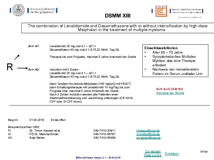 DSMM XIII The combination of Lenalidomide and Dexamethasone with or without intensification by high-dose