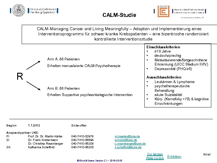 CALM-Studie CALM-Managing Cancer and Living Meaningfully – Adaption und Implementierung eines Interventionsprogramms für schwer