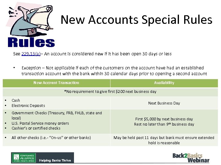 New Accounts Special Rules See 229. 13(a)– An account is considered new if it