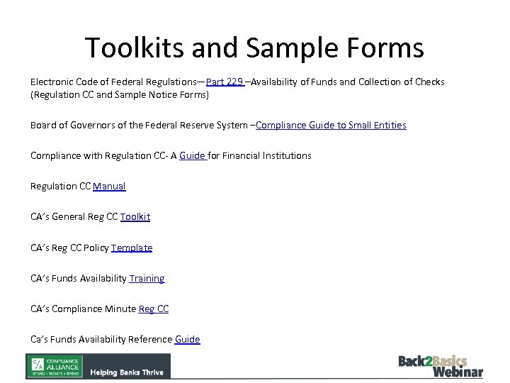 Toolkits and Sample Forms Electronic Code of Federal Regulations—Part 229 –Availability of Funds and