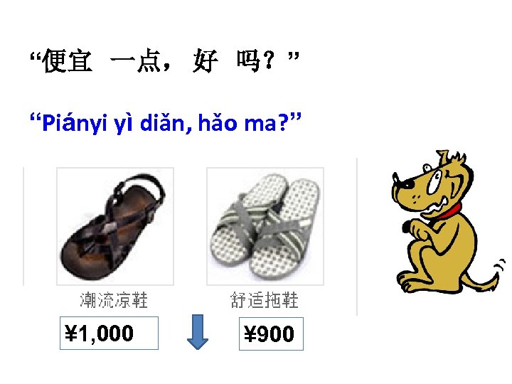 “便宜 一点， 好 吗？” “Piányi yì diǎn, hǎo ma? ” ¥ 1, 000 ¥