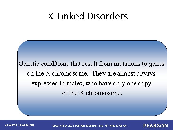 X-Linked Disorders Genetic conditions that result from mutations to genes on the X chromosome.