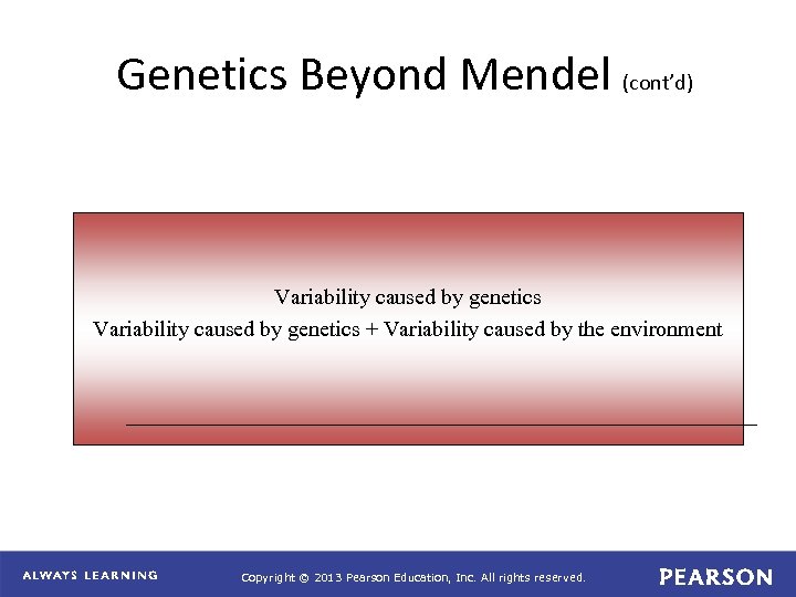 Genetics Beyond Mendel (cont’d) Variability caused by genetics + Variability caused by the environment