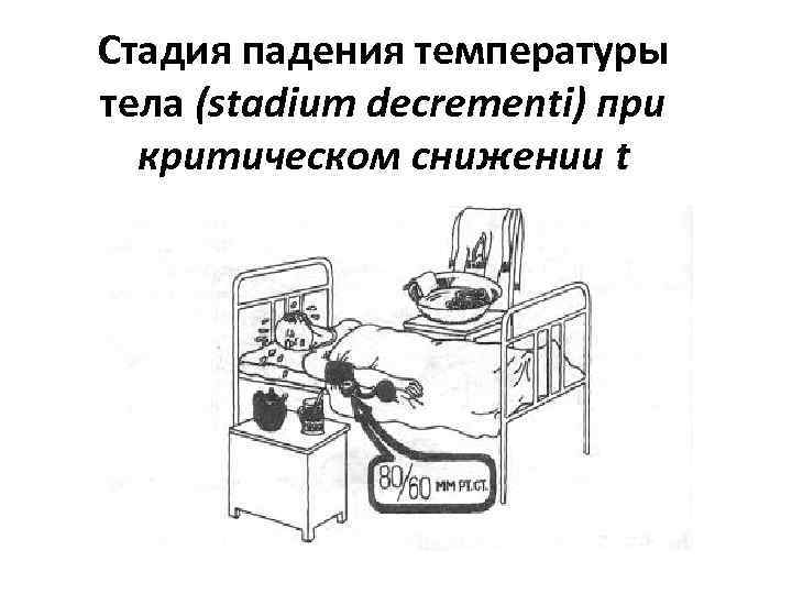 Стадия падения температуры тела (stadium decrementi) при критическом снижении t 