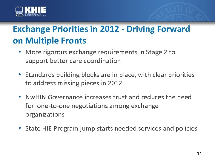 Exchange Priorities in 2012 - Driving Forward on Multiple Fronts • More rigorous exchange