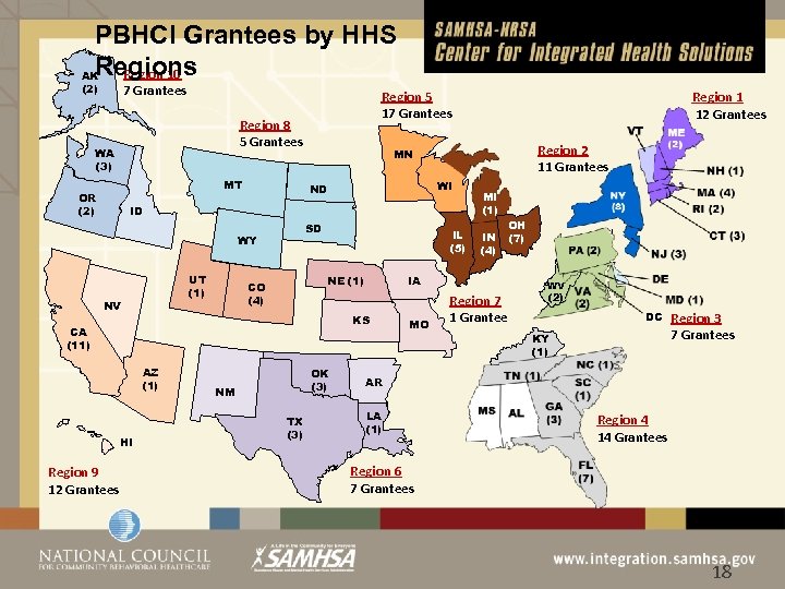 PBHCI Grantees by HHS Regions Region 10 AK (2) 7 Grantees Region 5 17