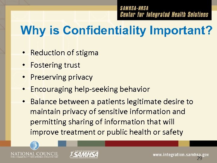 Why is Confidentiality Important? • • • © 2012 Reduction of stigma Fostering trust