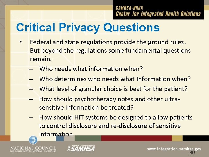 Critical Privacy Questions • © 2012 Federal and state regulations provide the ground rules.