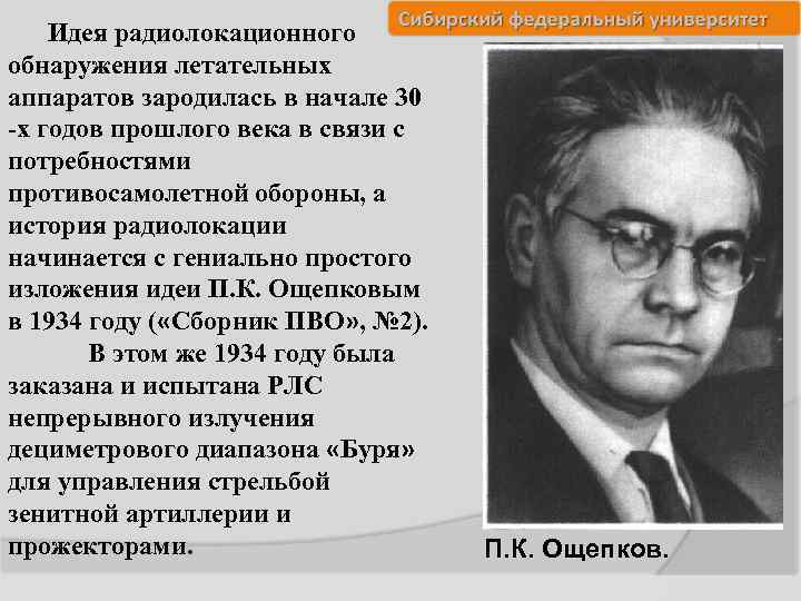 Идея радиолокационного обнаружения летательных аппаратов зародилась в начале 30 -х годов прошлого века в
