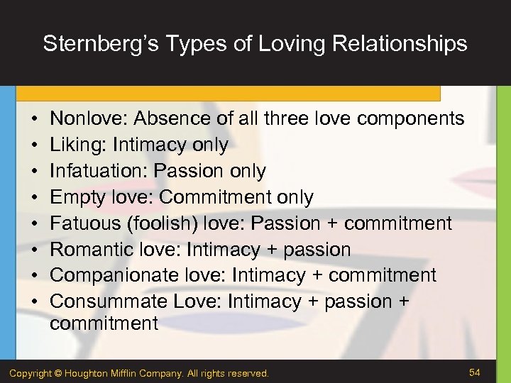 Sternberg’s Types of Loving Relationships • • Nonlove: Absence of all three love components