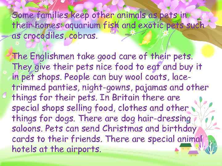 Some families keep other animals as pets in their homes: aquarium fish and exotic