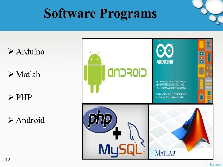 Software Programs Ø Arduino Ø Matlab Ø PHP Ø Android 10 