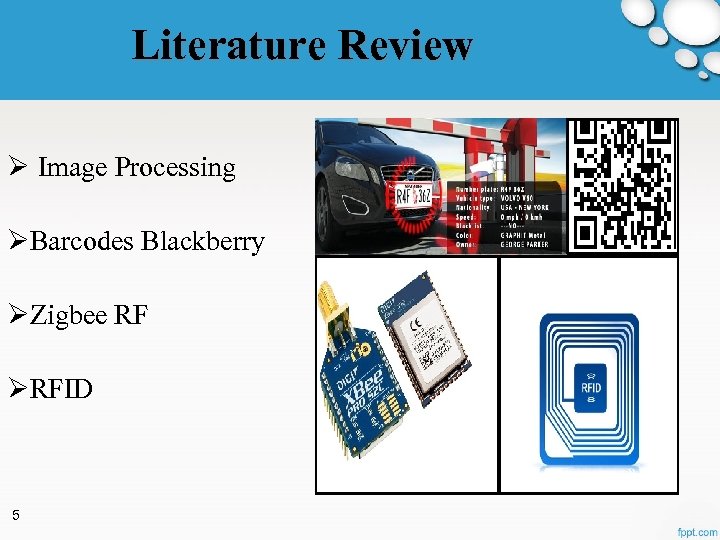 Literature Review Ø Image Processing ØBarcodes Blackberry ØZigbee RF ØRFID 5 