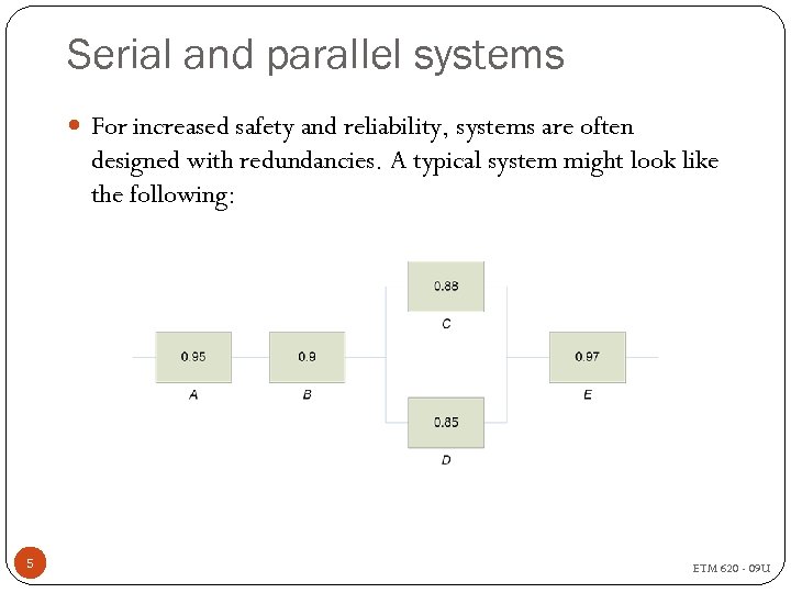 Serial and parallel systems For increased safety and reliability, systems are often designed with