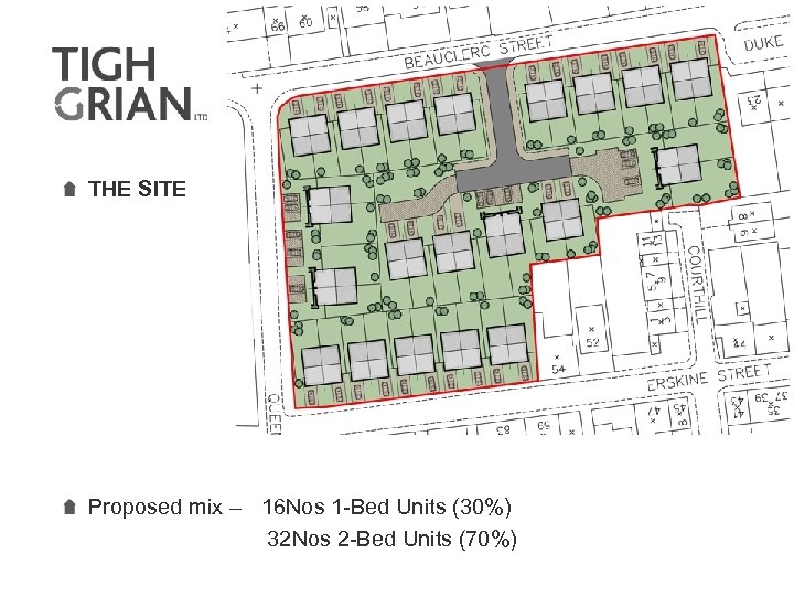 THE SITE Proposed mix – 16 Nos 1 -Bed Units (30%) 32 Nos 2