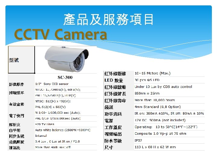 產品及服務項目 CCTV Camera 