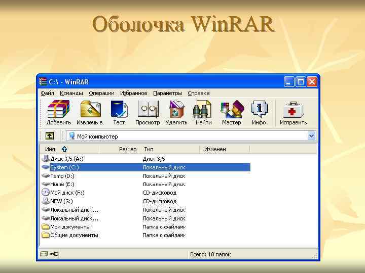 Оболочка Win. RAR 