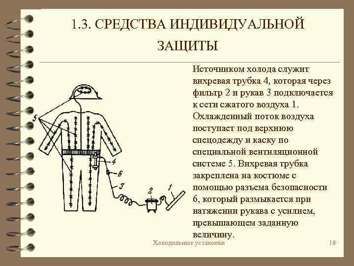 1. 3. СРЕДСТВА ИНДИВИДУАЛЬНОЙ ЗАЩИТЫ Источником холода служит вихревая трубка 4, которая через фильтр