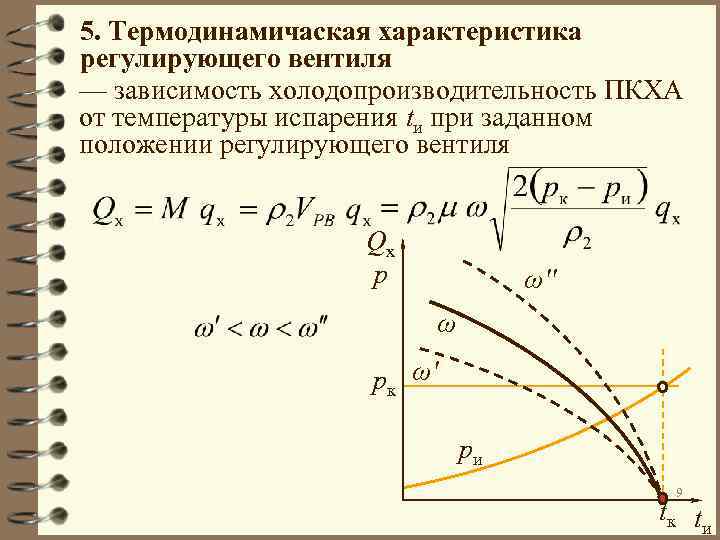 5. Термодинамичаская характеристика регулирующего вентиля — зависимость холодопроизводительность ПКХА от температуры испарения tи при