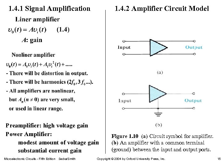 1. 4. 1 Signal Amplification 1. 4. 2 Amplifier Circuit Model Preamplifier: high voltage