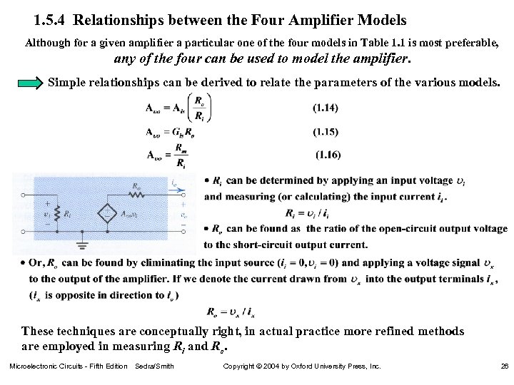 1. 5. 4 Relationships between the Four Amplifier Models Although for a given amplifier