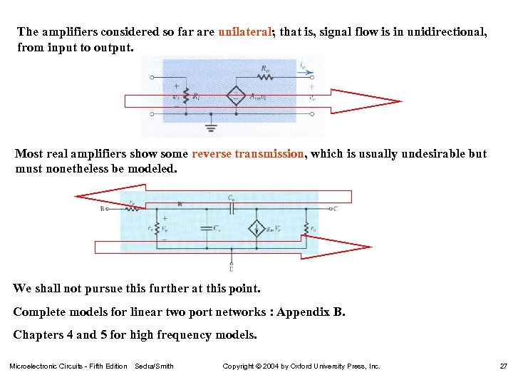 The amplifiers considered so far are unilateral; that is, signal flow is in unidirectional,