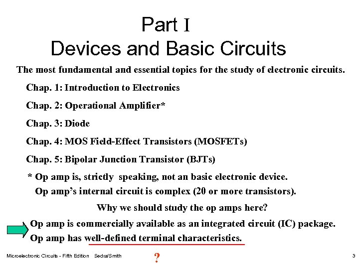 Part I Devices and Basic Circuits The most fundamental and essential topics for the