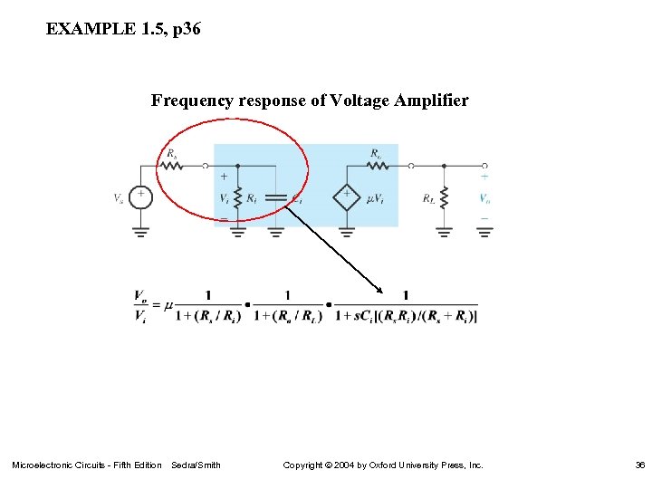 EXAMPLE 1. 5, p 36 Frequency response of Voltage Amplifier Microelectronic Circuits - Fifth