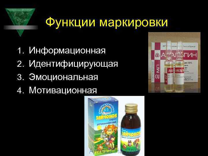 Функции маркировки 1. Информационная 2. Идентифицирующая 3. Эмоциональная 4. Мотивационная 