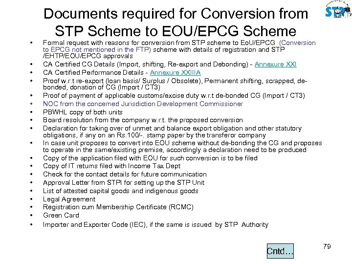  • • • • • Documents required for Conversion from STP Scheme to