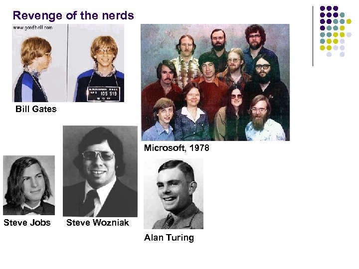 Revenge of the nerds Bill Gates Microsoft, 1978 Steve Jobs Steve Wozniak Alan Turing