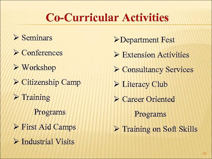 Co-Curricular Activities Ø Seminars ØDepartment Fest Ø Conferences Ø Extension Activities Ø Workshop Ø