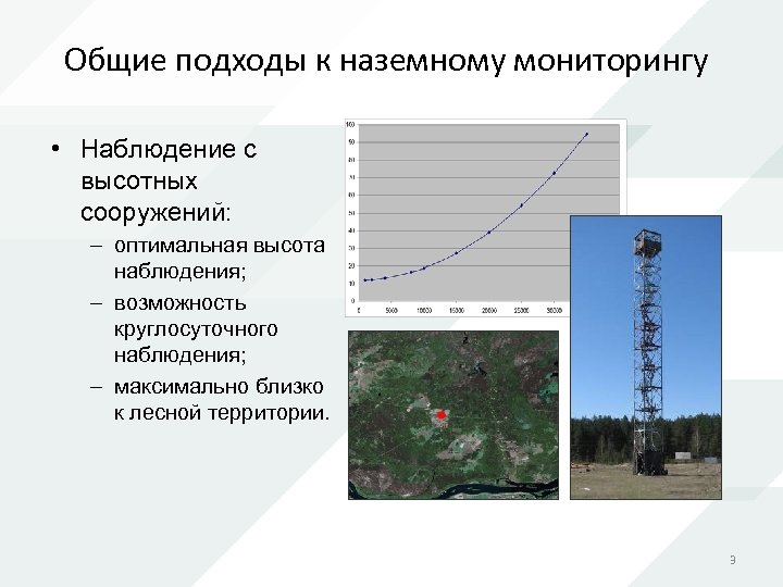 Общие подходы к наземному мониторингу • Наблюдение с высотных сооружений: – оптимальная высота наблюдения;