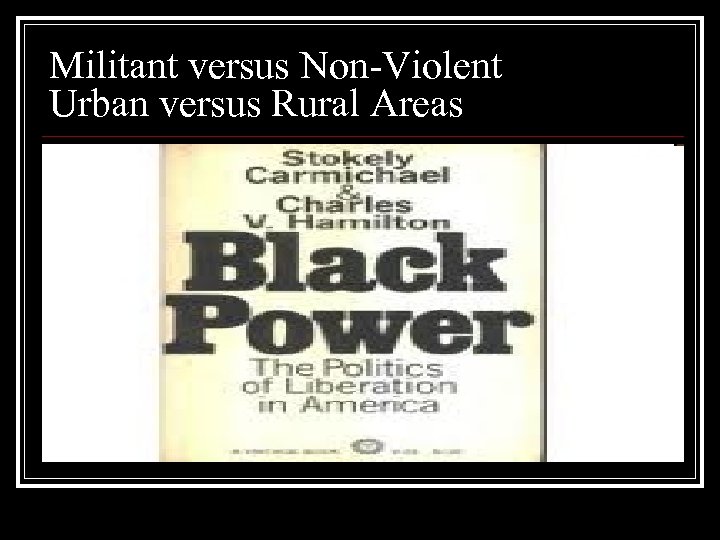Militant versus Non-Violent Urban versus Rural Areas 