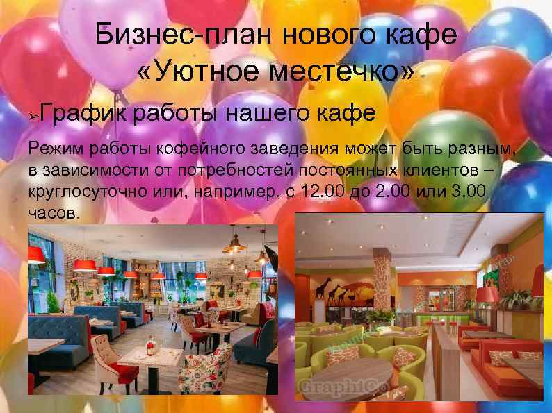 Бизнес-план нового кафе «Уютное местечко» График работы нашего кафе ➢ Режим работы кофейного заведения