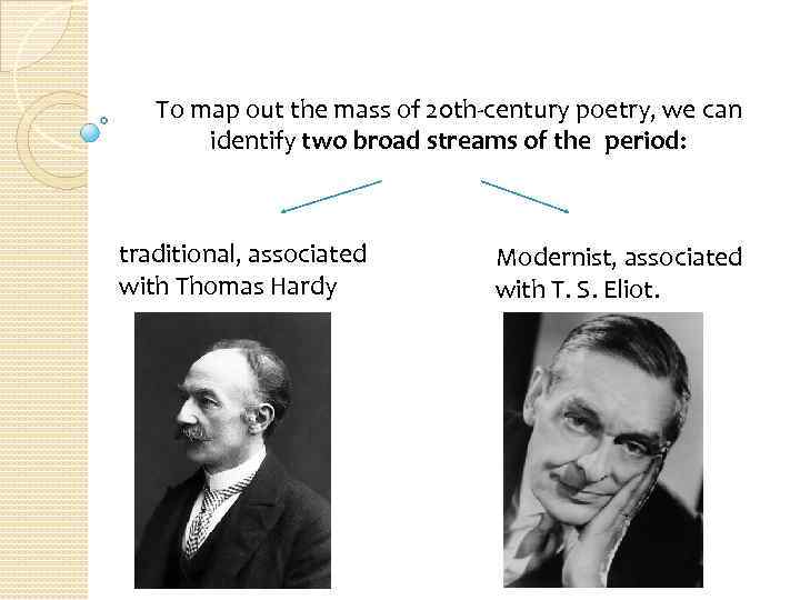 To map out the mass of 20 th-century poetry, we can identify two broad