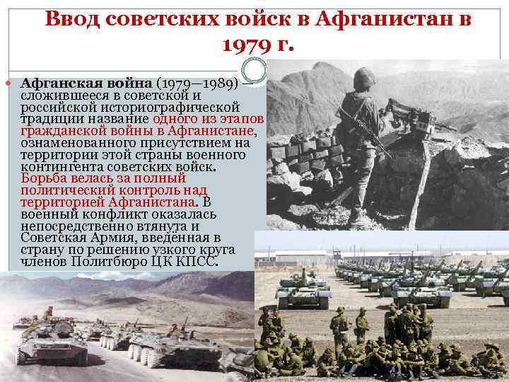 Ввод советских войск в Афганистан в 1979 г. Афганская война (1979— 1989) — сложившееся