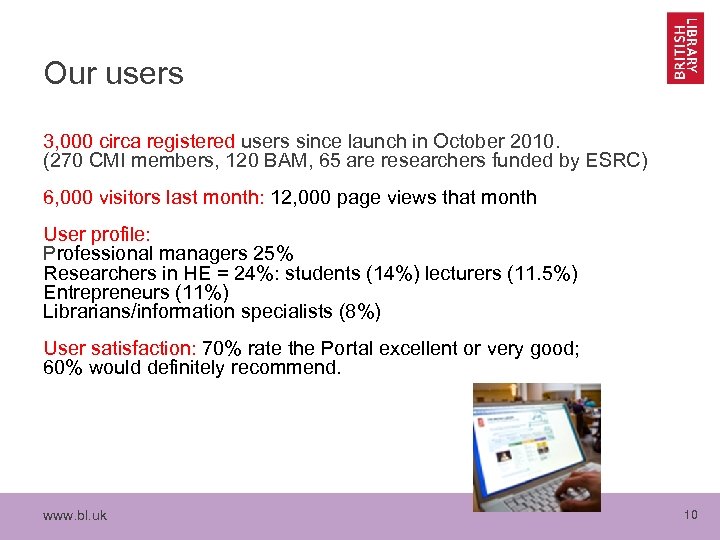 Our users 3, 000 circa registered users since launch in October 2010. (270 CMI