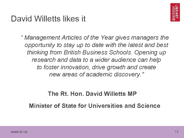 David Willetts likes it “ Management Articles of the Year gives managers the opportunity