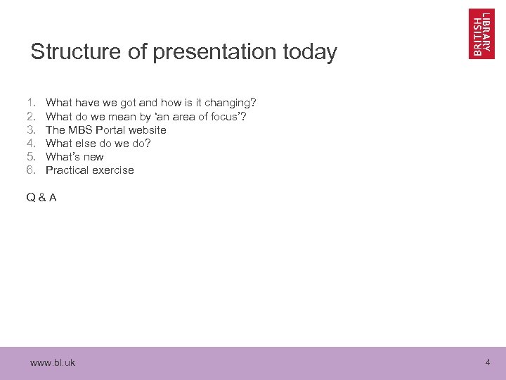 Structure of presentation today 1. 2. 3. 4. 5. 6. What have we got