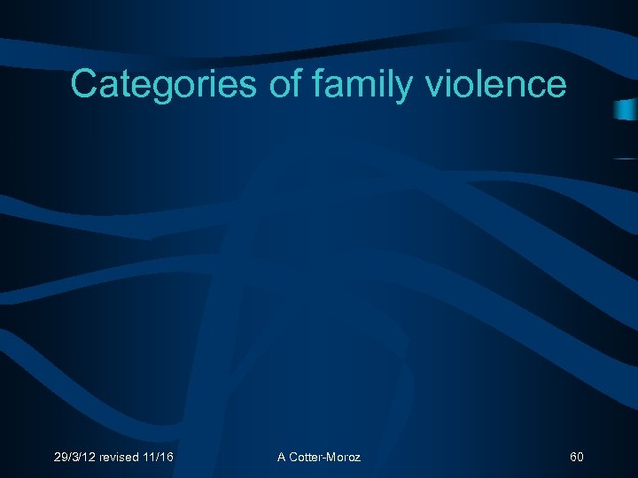 Categories of family violence 29/3/12 revised 11/16 A Cotter-Moroz 60 