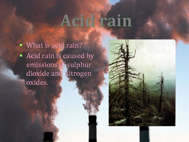 Acid rain § What is acid rain? § Acid rain is caused by emissions