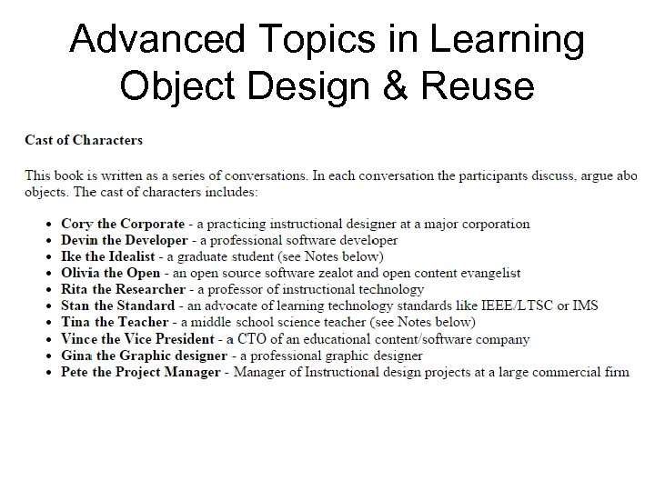 Advanced Topics in Learning Object Design & Reuse 