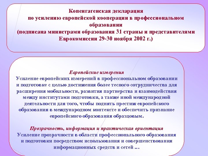 Копенгагенская декларация по усилению европейской кооперации в профессиональном образовании (подписана министрами образования 31 страны