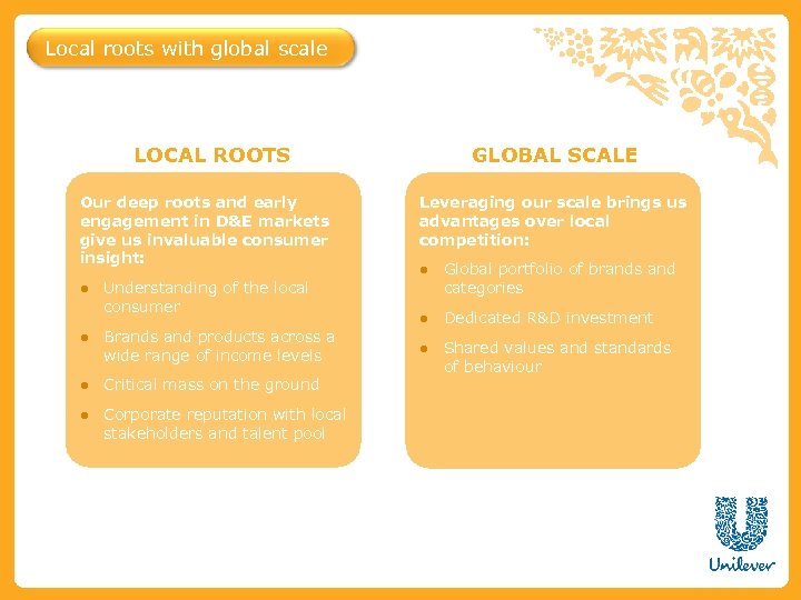 Local roots with global scale LOCAL ROOTS Our deep roots and early engagement in