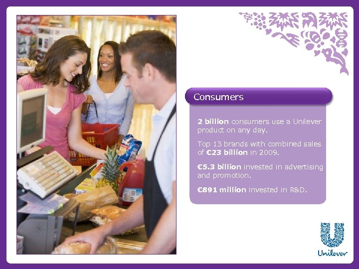 Consumers 2 billion consumers use a Unilever product on any day. Top 13 brands