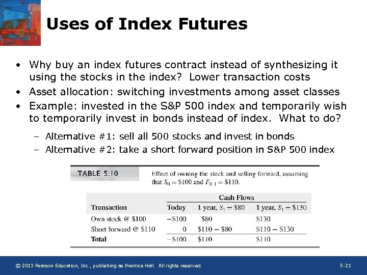 Uses of Index Futures • Why buy an index futures contract instead of synthesizing