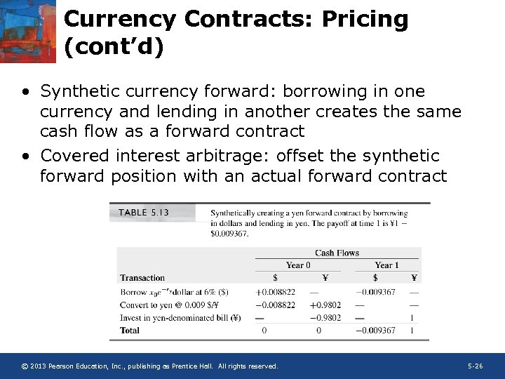 Currency Contracts: Pricing (cont’d) • Synthetic currency forward: borrowing in one currency and lending