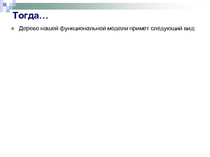 Тогда… n Дерево нашей функциональной модели примет следующий вид: 