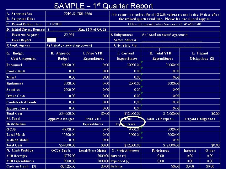 SAMPLE – 1 st Quarter Report 